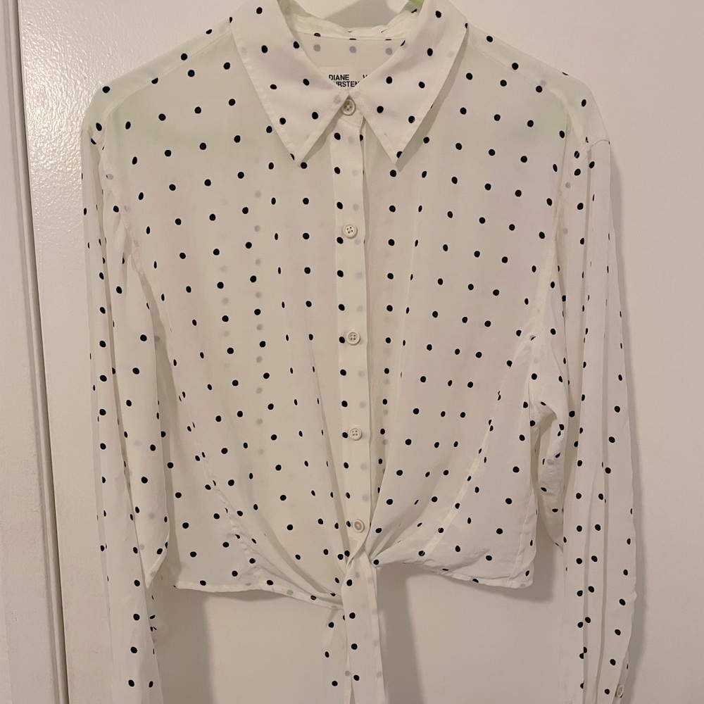 Diane Von Furstenberg Tie-Front Polka Dot Silk Blouse